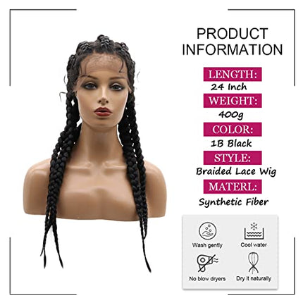 Nero 5 trecce parrucca per le donne completamente fatto a mano treccia nera con capelli bambino pizzo frontale parrucca sintetica 5 treccia parrucca resistente al calore fibra trucco quotidiano