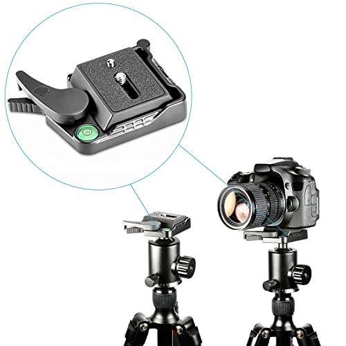 NEEWER Piastra professionale a Sgancio Rapido in Lega di Alluminio con Adattatore e Vite da 1/4"-3/8", Livella a bolla per Fotocamera DSLR, Treppiede o Monopiede Stabilizzatore con Testa girevole