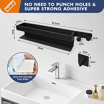 Porta Asciugamani Bagno,Portaasciugamano da bagno adesivo Parete con 2 Ganci Adesivi, mensola Accessori Bagno Applica a Toilette e Cucina (Nero opaco)