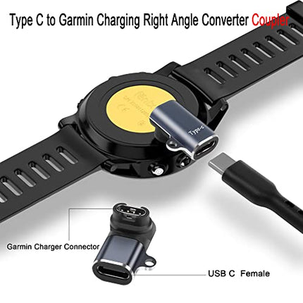QIANRENON USB C a Garmin Orologi 90° Angolo Adattatore Connettore, Type C femmina a Garmin ricarica Spina Angolo retto Convertitore per Garmin smartwatch/bracciale, blu-grigio, 2Pcs (Curva Positiva)