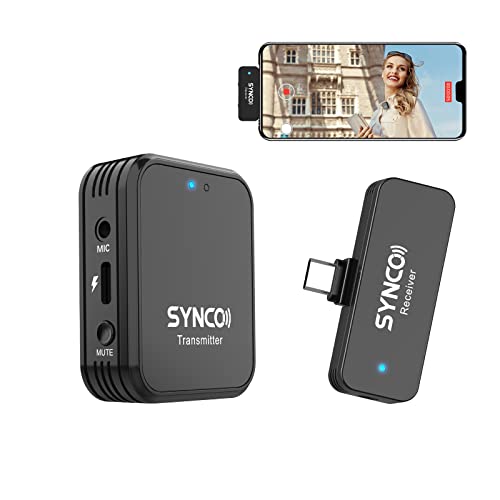 SYNCO Microfono Wireless Smartphone, G1T(Type-C) 2.4GHz Micro Lavalier con 9 Effetti Vocali Creativi per per Telefono Android e Laptop per YouTube,Vlog, Microfono-Lavalier-Wireless-Smartphone-Tablet