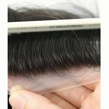 Parrucca Uomo PU Toupet Pezzi di Capelli Umani Europei per Gli Uomini Sostituzione dei Capelli Sistema 8×10 Pollici Parrucche 0.06 Centimetri di Spessore Uomini Parrucca in Off Black