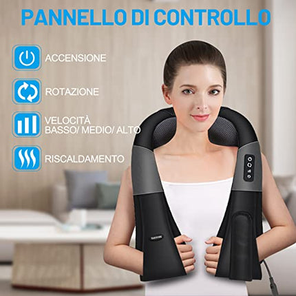 Massaggiatore Cervicale Riscaldato 45°C Massaggiatore Schiena 16 Palline Massaggio e 3 Velocità Regolabili Massaggio Shiatsu Elettrico Profondo con Cavo di Alimentazione 1.8 m Cavo di Auto 1.2 m