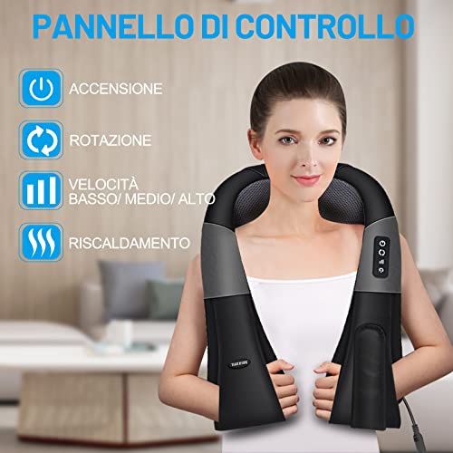 Massaggiatore Cervicale Riscaldato 45°C Massaggiatore Schiena 16 Palline Massaggio e 3 Velocità Regolabili Massaggio Shiatsu Elettrico Profondo con Cavo di Alimentazione 1.8 m Cavo di Auto 1.2 m