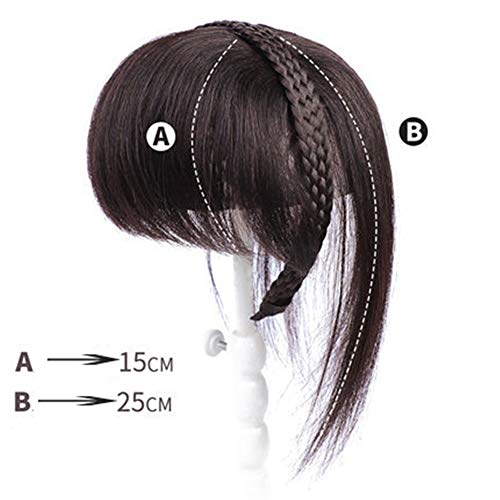 Yanamy - Toupet con fascia intrecciata e clip, in capelli veri, da donna, per alopecia, con frangia laterale, 25,4 cm (castano scuro)