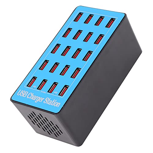 Stazione di Ricarica USB, Caricatore Rapido 100 W 5 V 20 A Ricarica Rapida 20 Porte Hub USB Stazione di Ricarica con Ventola di Raffreddamento da 50 Gradi per Telefoni, Tablet e Altri Elettronica