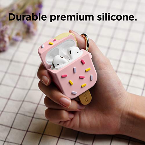 elago Gelato Custodia Cover in Silicone Morbido con Moschettone Portachiavi Compatibile con AirPods 2 & 1 - Unico 3D Cover Ice Cream Carina Regalo Cover Kawaii (Fragola)