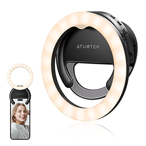 ATUMTEK Selfie Ring Light Telefono Luce ad Anello Ricaricabile Clip-on 40 LED Luce di Riempimento per Foto e Video per Streaming, TikTok, Instagram, Zoom Meeting e Videoconferenza - Nero