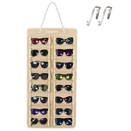 SIMBOOM Organizer da Parete per Occhiali da Sole, 16 Scomparti a Prova di Polvere Occhiali da Sole Portaoggetti Organizzatore Occhiali da Vista Organizer (16 Scomparti,Beige)