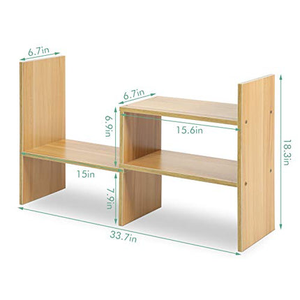 Wakects Scaffale Organizer da Tavolo Libreria Piccola Regolabile Libreria da Scrivania Regolabile in Legno, Ufficio Mensola Scaffale Organizzatore da Scrivania(Noce chiaro)