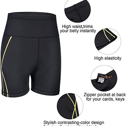 KUMAYES Pantaloncini sauna dimagranti donna Pantaloni Sauna Neoprene a Vita Alta per Allenamento Gym Fitness Pantaloncini Snellente (L, Nero)