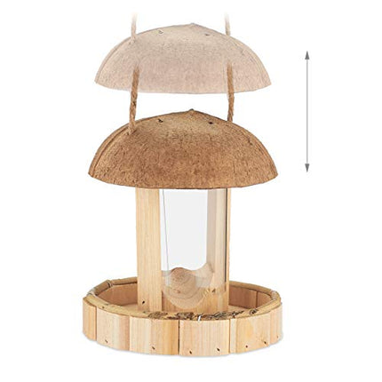 Relaxdays Mangiatoia per Uccelli in Legno, Casa da Esterno per Mangime, Giardino & Balcone, Realizzata a Mano, Naturale
