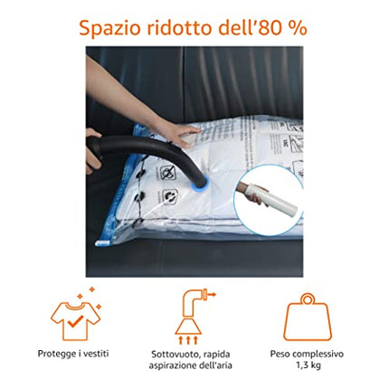 Amazon Basics Sacchetti sottovuoto con pompa a mano, Multiple confezione da 12 (3 jumbo, 3 grandi, 3 medi, 3 piccoli)