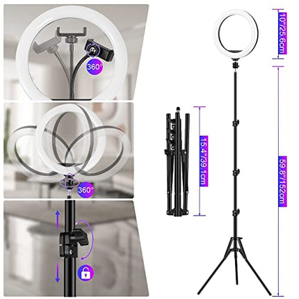 GerTong 10” Ring Light Professionale Grande Altezza 1m78, Luce per Selfie Fotografia Trucco Tik Tok Youtube, Lampada con 40 Modalità & 13 Luminosità, 59" Treppiede Luce ad Anello LED con Telecomando