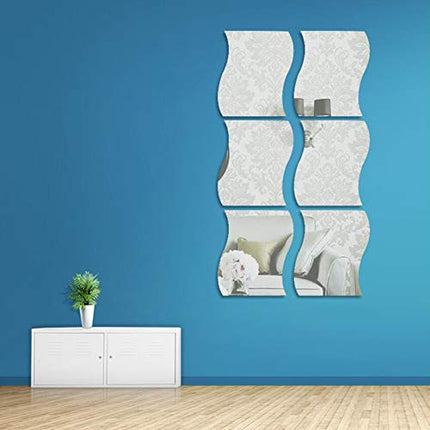 Ftchoice 6pcs 3D Wave Wall Stickers Specchio Adesivi Rimovibili per Camera Decorazione Della Parete 12X10cm argento, 6 pezzi