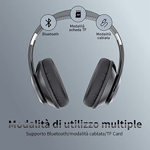 Cuffie Bluetooth Over Ear, 60 Ore Di Riproduzione, Cuffie Wireless 6 EQ Modalità Di Suono con Filo, Cuffie con Microfono Stereo HiFi, USB C, SD/TF, FM, Cuffie Bluetooth 5.0 per Sport Viaggio, Studio