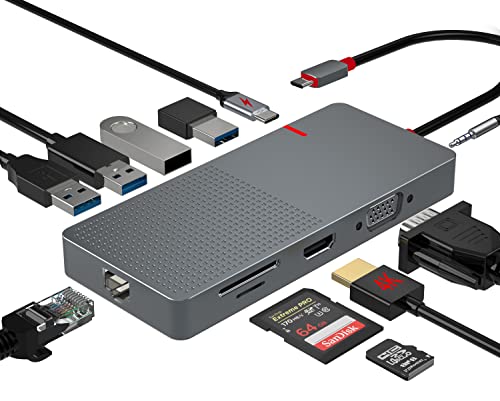 ANYPLUS Hub USB C,11 IN 1 Adattatore USB Ethernet,Multiporta Docking Station,With HDMI 4K,(2USB 3.0/2USB 2.0) VGA,PD 100W, SD/TF,USB Hub Per Macbook Air/Pro iPad Dell Hp Lenovo