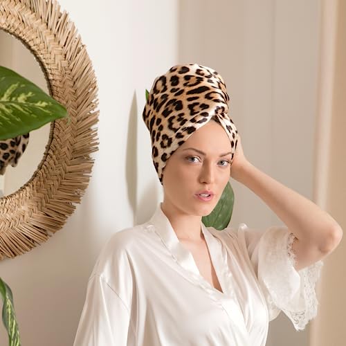 Asciugamano di design lussuoso in raso per capelli - turbante asciugacapelli - Luxury Satin Hair Towel Wrap La Cocona LEOPARD