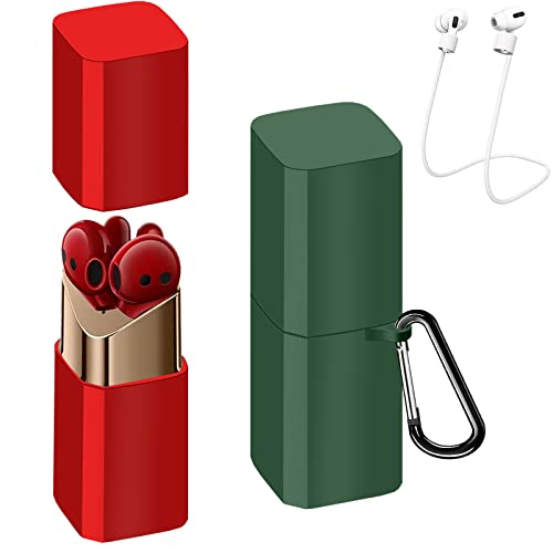 [Confezione da 2] EasyBee Cover Silicone + Moschettone + Cinturino Anti-perdita, Compatibile con Huawei Freebuds Lipstick, Custodia Protettiva Antiurto - Rosso e Verde