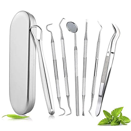 Igiene Dentale Kit Rimuovi Tartaro Denti - 7 Pezzi Pulizia Denti Kit Sbiancamento Denti, Tartaro Ablatore Kit in Acciaio Inossidabile con Ccatola di Immagazzinaggio