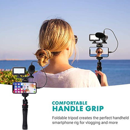 Movo iVlogger Kit para iPhone: Kit de Vlogging compatible con Lightning - Accesorios: Micrófono Direccional, Luz LED, Trípode para teléfono y Soporte para teléfono - Para YouTube o Kit de Vlogging