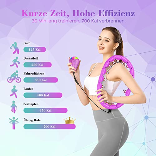 SPMOVE Smart Hula Hoop, Smart Hula Hoop per adulti e principianti, Hula Hoop con sfera di peso, Hoola Hoop per dimagrire e fitness, pneumatici fitness con palla LED e contatore, 24 pezzi rimovibili