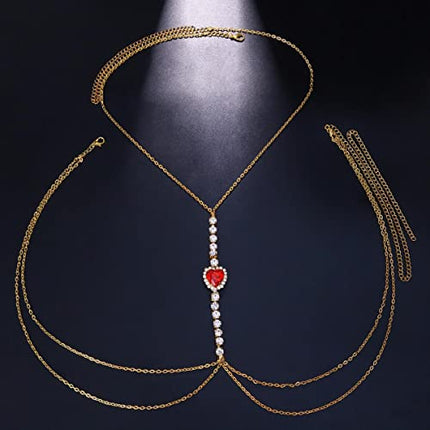 YAHOYA Cristallo Verde Petto Catena Imbracatura in Acciaio Inossidabile Ventre Vita Catena Corpo Gioielli Collana per Donne Accessori di Abbigliamento