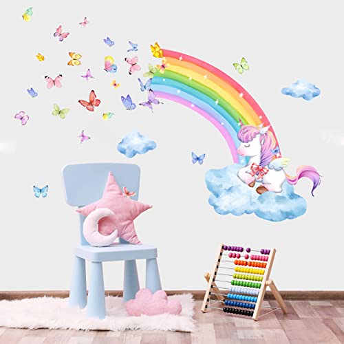 Adesivi Murali Arcobaleno Unicorno Adesivi da Parete Farfalle Nube Adesivi Muro Unicorno Arcobaleni Decorazione Murale Asilo Nido Camera da Letto Cameretta Ragazza Bambini