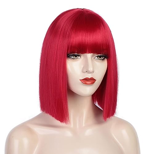 Parrucca rossa Bob con frangia, parrucca corta per donne sintetiche per uso quotidiano Halloween Cosplay parrucche rosso chiaro DE082G