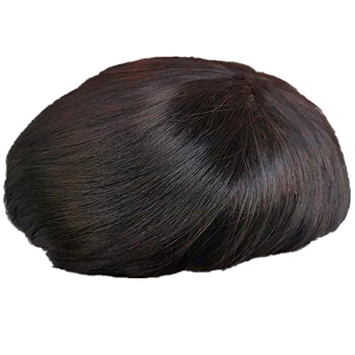 N.L.W. Parrucca Uomo PU e Pizzo Toupee Europeo Pezzi Per I Pacini Umani, protesi capelli uomo Piaccelli 9×7 Pollici Skin Sottile 0.06 cm Spessore Uomini Parrucca in Nero Naturale