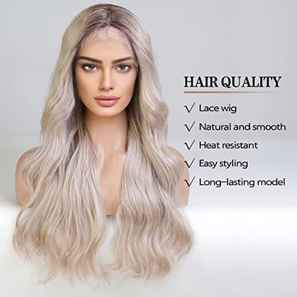 HAIRCUBE Parrucche anteriori in pizzo biondo platino lunghe parrucche ricci per donne parrucca sintetica resistente al calore naturale