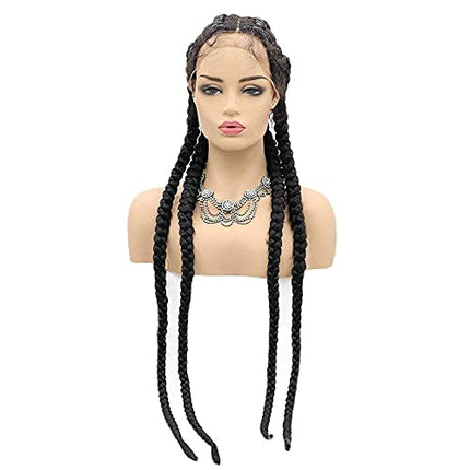 76,2 cm nero pizzo anteriore trecce parrucca con capelli bambino 4 intrecciato sintetico resistente al calore capelli per donne nere mano Twist frontale parrucca