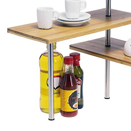 BAKAJI Mensola Scaffale Angolare per Cucina 3 Ripiani Legno Bambù Struttura in Acciaio Mobile Angolare Portaspezie Portaoggetti con Ganci (Naturale)