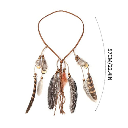 Yean Fascia per capelli stile bohémien, con nappa, stile hippie, stile indiano con piume, accessorio tribale, per donne e ragazze