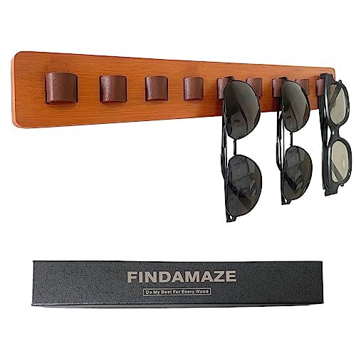 FINDAMAZE Porta Occhiali Multiplo - Organizzatore per Occhiali da Sole in Legno Porta Occhiali da Muro,Espositore per Occhiali,Decorazione per La Casa(Colore Legno-1 pz-Lungo)