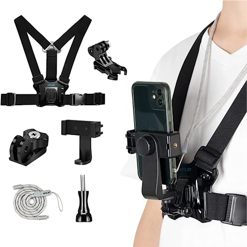 TELESIN Supporto per cintura toracica per telefono cellulare, Accessori per fotocamere d'azione compatibili per GoPro Hero 11/10/9 DJI Insta360 iPhone ecc.