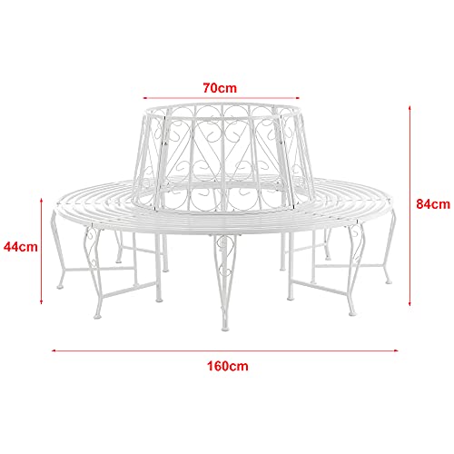 [en.casa] Panca Circolare da Giardino, Seduta Rotonda per Albero, Panchina in Acciaio (ØxA) 160cm x 84cm Struttura Decorativa - Bianco