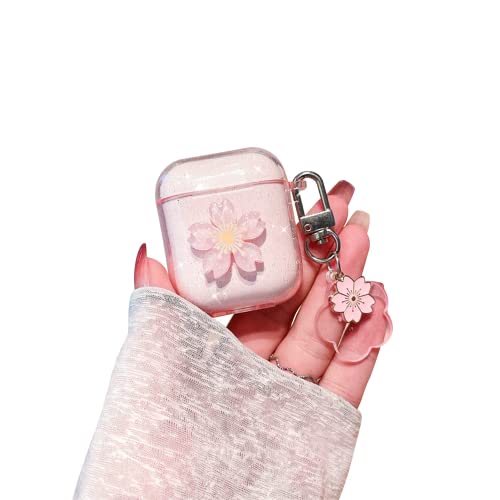 Ownest Compatibile con AirPods 1 Custodia AirPods 2 Custodia Protettiva, Adorabile Fiore Antivibrante TPU Trasparente Floreale Portachiave Flash per Donne e Ragazze Cover per Airpods 2&1- Fiori