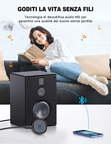 Mohard Ricevitore Bluetooth 5.0, Mini Aux Bluetooth Auto per Stereo/Altoparlante/Cuffie Cablate, Adattatore Bluetooth Auto Jack 3.5 mm, Chiamate in Vivavoce, Connessione Doppia, 16 Ore di Riproduzione