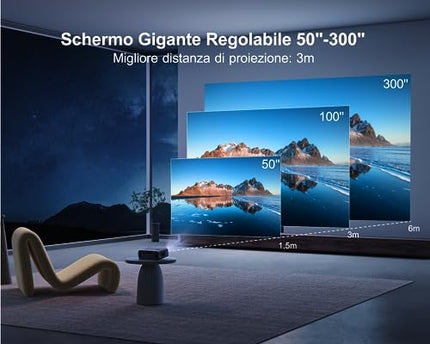 【Auto Focus/Keystone】 Proiettore WiFi Bluetooth 550 Ansi 1080P Nativo Full HD, WiMiUS Proiettore 4K Supporta con Funzione Zoom Videoproiettore WiFi6 Home Cinema per Telefono/TV Stick/PS5 HDMI AV USB