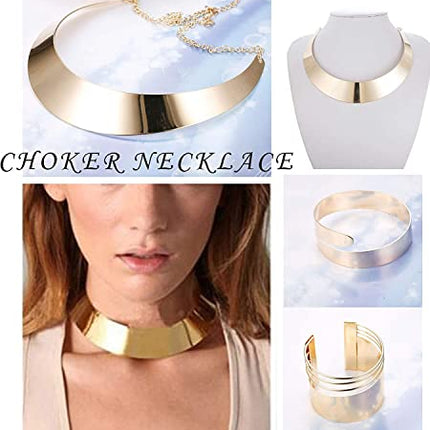 ADRAMATA 3 Pezzi Gioielli Donna Set Bib Choker Collane Dichiarazione per Donna Bracciale a Polsino Oro Collane e Bracciale Set Grosso Africano Costume Gioielli