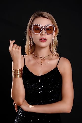 LaVenty Lusso Oro Discoteca Partito Outfit Donne Discoteca Partito Accessori Discoteca Palla Orecchini Discoteca Collana Strass Occhiali 70s Disco Party Supplies Club Musical Festival Outfit