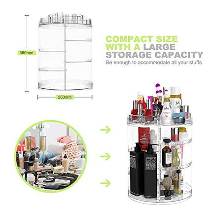 Organizzatore di trucco, espositore cosmetico girevole da 360 gradi, organizer per vanità regolabili Scaffale da bagno organizer cosmetico da bancone, contenitore cosmetico trasparente, cristallino