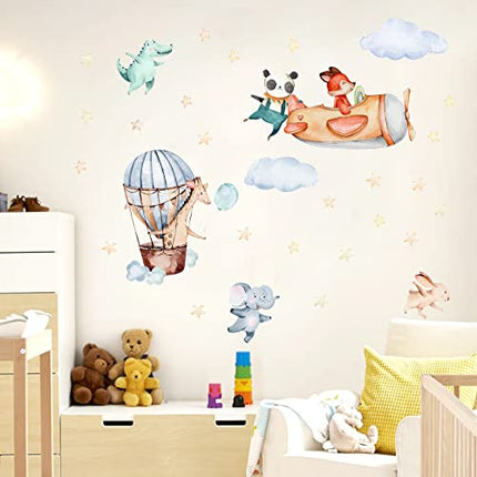 TOARTI 34pcs Adesivi da Parete per Camera Bambini,Animale Adesivi Murali,Mongolfiera Aereo Sticker Murali per Camera da Letto,Stella Colore Chiaro Decalcomanie per Cameretta Aula Soggiorno