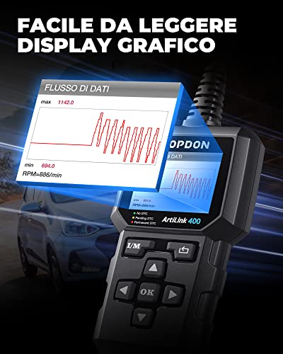 TOPDON AL400 OBD2 Diagnostico per Auto, 10 Modalità OBD2, Pulsante One Touch I/M Ready, OBD2 Scanner Auto Diagnostica Aggiornamenti a Vita, 2.4 Pollici Schermo a Colori TFT