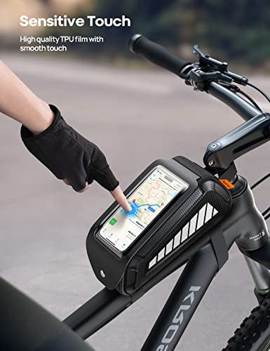 Lamicall Borsa Telaio Bici Impermeabile, Borsa Cellulare Manubrio Biciclette - [1.8L Grande Capacità] Cerniera di Collegamento, Porta cellulare Bici con Touch Screen per Smartphone da sotto i 7''