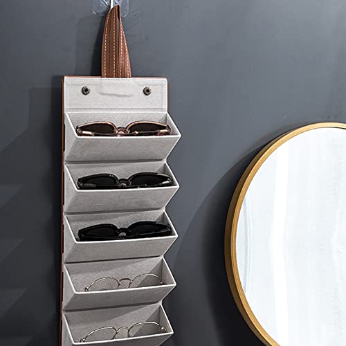 CHENKEE Scatola Portaoggetti Occhiali da Sole, Scatola Portaoggetti Occhiali 6 Scomparti Organizzatore per Occhiali Sole Custodia Occhiali in Pelle Occhiali Organizer da Viaggio (Marrone)