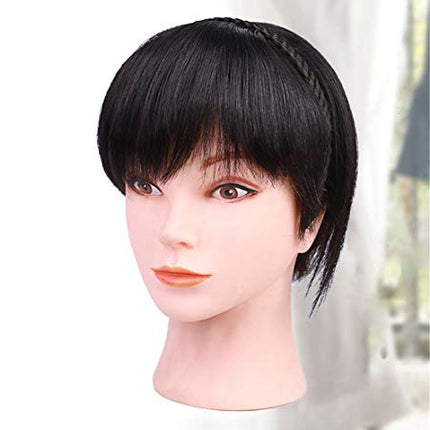 Yanamy - Toupet con fascia intrecciata e clip, in capelli veri, da donna, per alopecia, con frangia laterale, 25,4 cm (castano scuro)