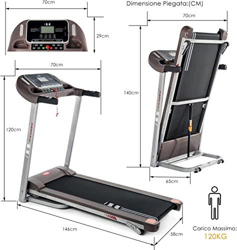 ISE Silenzioso Tapis Roulant Pieghevole Elettrico, Motore 1,5HP con Velocità Regolabile Fino 14Km/H, con 12 Programmi di Preimpostati e Schermo LCD USB, Allenamento Cardio,Tapirulan Elettrico SY-T2708