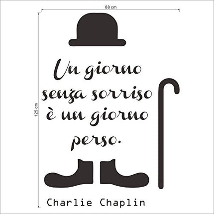decalmile Frasi Scritte Adesivi Murali Charlie Chaplin "Un giorno senza un sorriso è un giorno perso" Nero Adesivi da Parete Citazioni Camera da Letto Soggiorno Decorazioni Parete